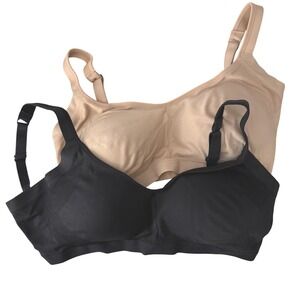 Warners Wireless Comfort Bra Women Size L Black Tan 2 Pk Easy Does It Smoothing